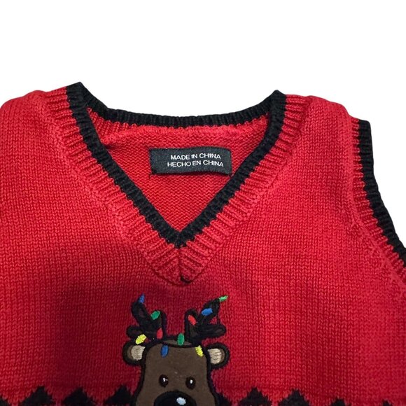 Boys Reindeer Sweater Vest 3–6M Red Cotton Knit Holiday Christmas Winter Nautica - Picture 4 of 9